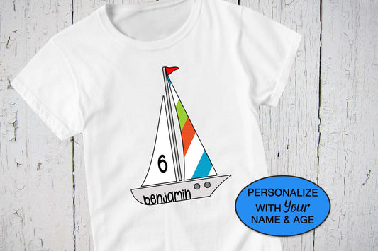 Sailboat Print, Summer Birthday Boy Shirt, Boating Shirt,  2nd Birthday Present, Personalized Shirt, Toddler Birthday, Boat Birthday Tshirt