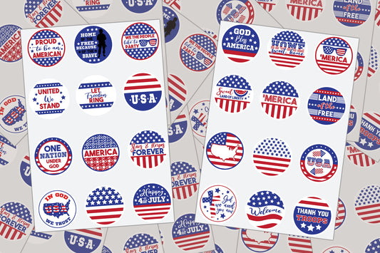 Patriotic Gifts, Sticker Sheet, Journaling Stickers, USA Party Favors, Suitcase Stickers, Flag Stickers, Holiday Stickers, Patriotic Decal