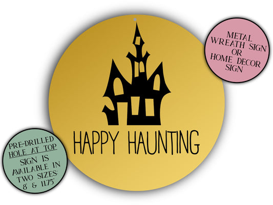 Happy Haunting Front Door Sign, Haunted Mansion Sign, Fall Wreath Sign, Farmhouse Signs, Cute Halloween Sign, Halloween Porch Sign, House