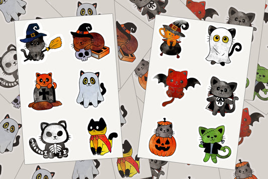 Halloween Cats, Sticker Sheets, Vinyl Decal, Black Cat, Witch Hat, Treat Bag Halloween Decoration, Halloween Decals Favor Stickers, Planner