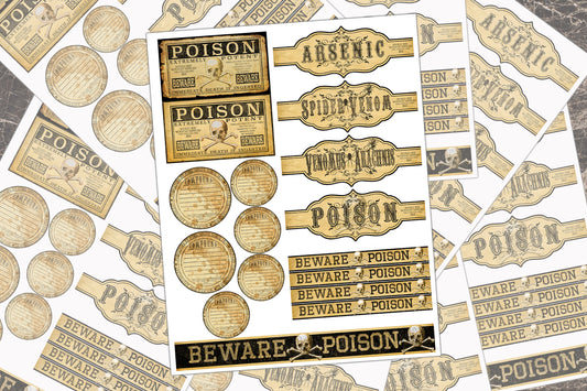 Apothecary Stickers 3, Sticker Sheet, Halloween Favor Tags Halloween Decoration, Halloween Craft, Poison Bottle Labels, Cutting Board Design