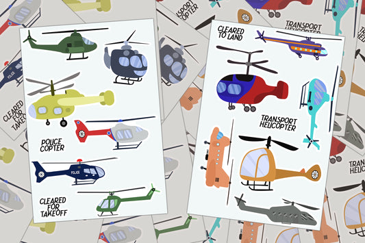 Helicopter Sticker Sheets, Journal Sticker, Planner Sticker, Party Favors, Boy Stickers, Scrapbook Stickers, Airplane Travel, Laptop Sticker
