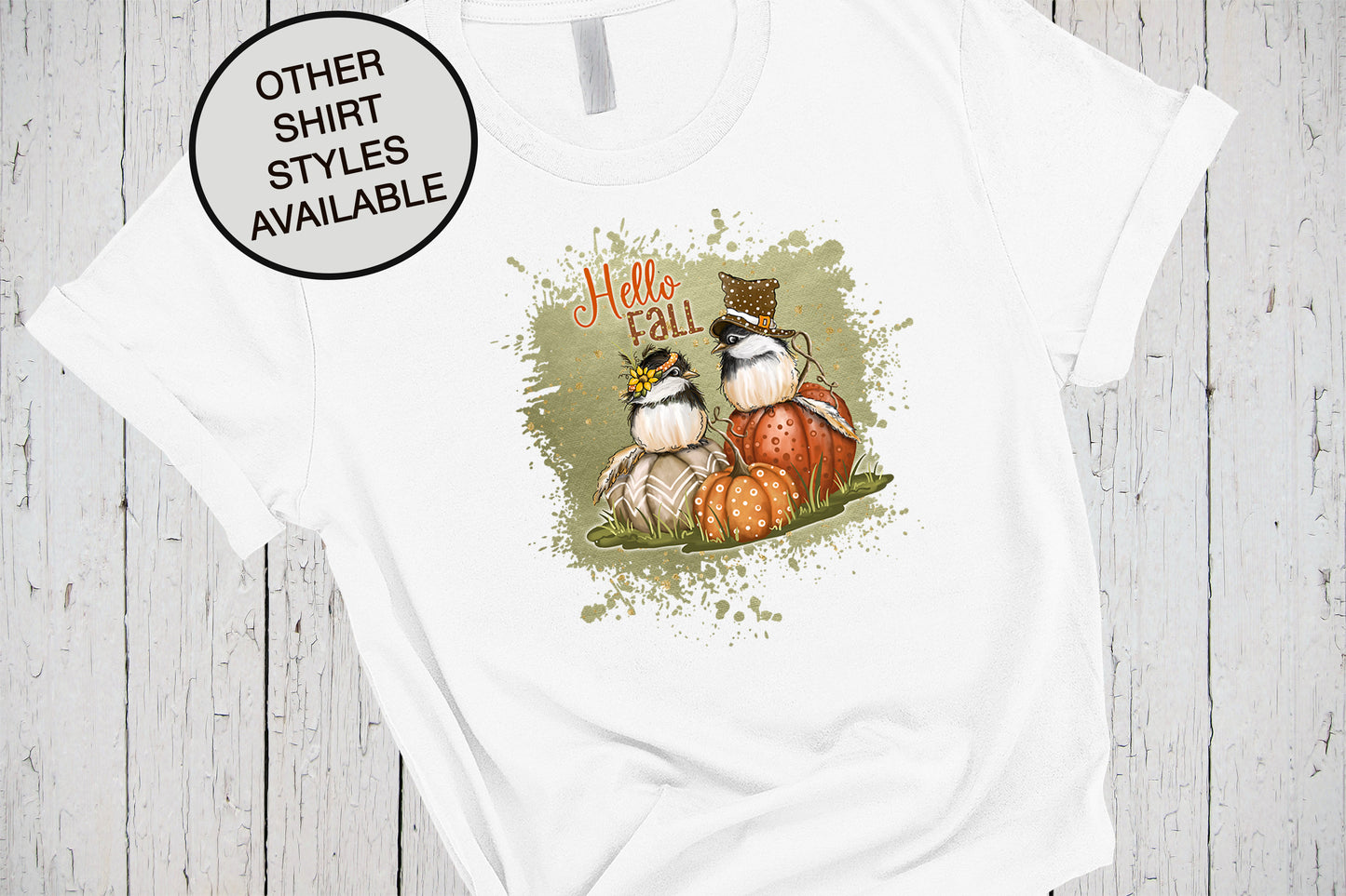 Hello Fall, Trendy Fall Shirt, Friendsgiving Shirt, Womens Fall Tshirt, Chickadee Gift, Bird Lover, Thanksgiving Shirt, Fall Pumpkin Shirt,