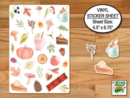 Fall Stickers, Journaling Stickers Fall Gift, Water Bottle Sticker, Cottagecore Stickers, Mushroom Sticker Sheet, Fall Clipart Mini Stickers