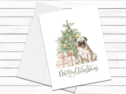 Pug Merry Christmas Dog Christmas Card, Holiday Card Set, Christmas Card Pack, Greeting Cards for Pug Lover, Holiday Dog Card, Pug Christmas