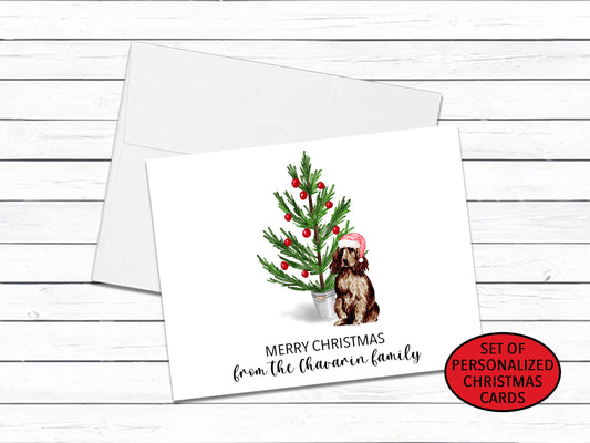 Boykin Spaniel Dog Christmas Card Set, Personalized Holiday Card Set, Fun Christmas Cards, Blank Greeting Cards, Christmas Tree Note Cards