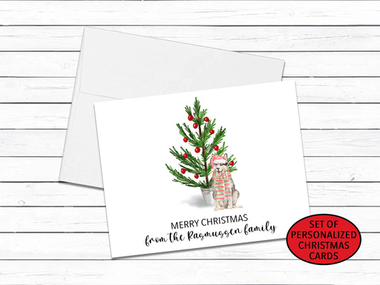 Cattle Dog Christmas Card Set, Personalized Holiday Dog Card, Fun Christmas Card, Blank Greeting Cards, Christmas Tree Note Card, Xmas Cards
