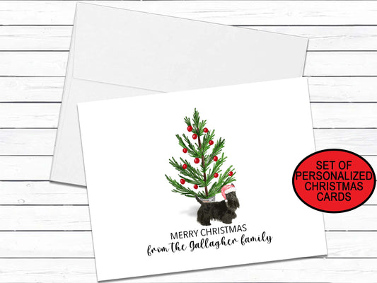 Scottish Terrier Dog Christmas Card Set, Personalized Holiday Dog Card, Blank Greeting Card, Christmas Tree Note Card, Scottie Mom Xmas Card