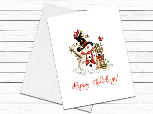 Happy Holidays Snowman & Dog Greeting Card, Dog Christmas Card Set, Holiday Card Set, Funny Christmas Card, Dog Lover Gift, Merry Christmas