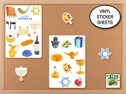 Hanukkah Sticker Sheets, Holiday Stickers, Hanukkah Decorations, Journal Stickers, Gift Box Stickers, Party Favor Stickers, Candle Stickers