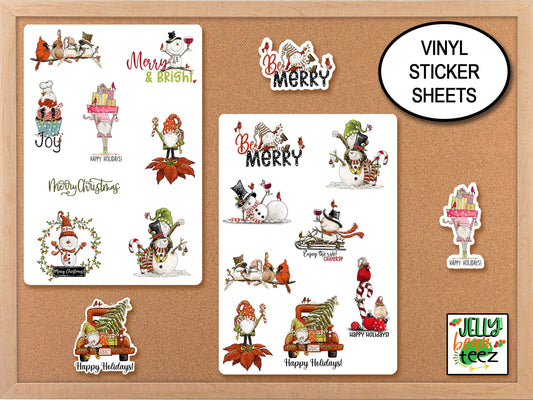 Gnome Stickers, Christmas Cardinals, Cute Sticker Sheets, Winter Stickers, Journal Stickers, Holiday Gnome, Planner Stickers, Snowman Decal