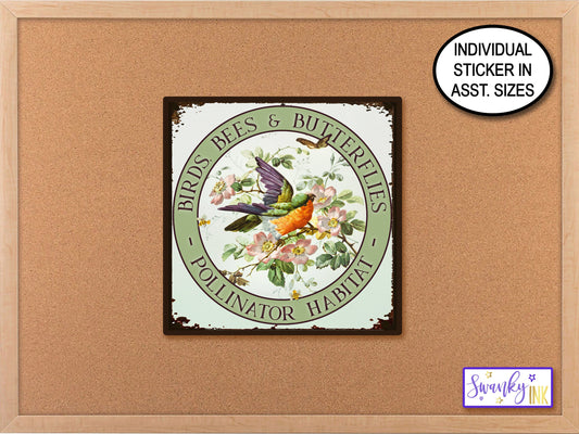 Birds Bees Butterflies Nature Stickers, Journal Stickers, Butterfly Stationery Stickers, Hummingbird Vinyl Sticker, Bird Watching Gift Decal