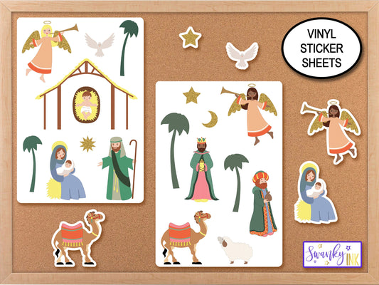 Christmas Nativity Scene, Nativity Sticker Sheets, Winter Stickers, Holiday Stickers, Faith Planner Sticker Kit, Angel Stickers, Baby Jesus