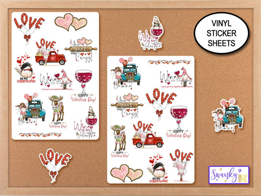 Valentines Day Gnome Sticker Sheet, Computer Sticker, Happy Valentines Day, Gnome Valentines Gift Stickers, DIY Valentines Day Cards Decal