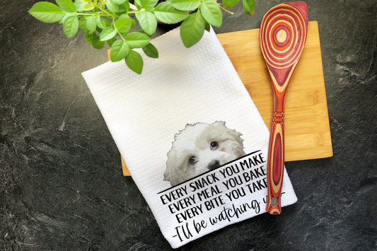 Cavachon Dog, Tea Towel, Every Snack You Make, Every Bite You Take, Kitchen Decor, Dish Towels, Funny Kitchen Towel, Waffle Weave Towel