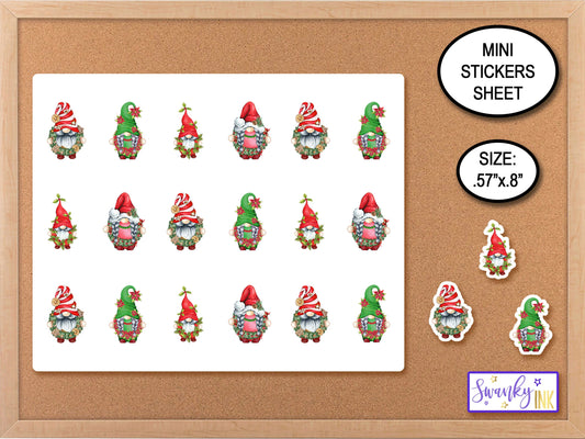 Christmas Wreath Gnomes Mini Stickers Sheet, Holiday Stickers, Journal Stickers, Christmas Planner Stickers, Cute Sticker Flakes, Laptop Art