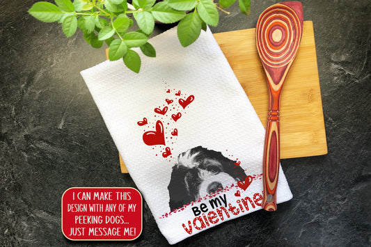 Bernedoodle Valentines Dog Tea Towel, Valentine Gift for Bernedoodle Mom, Kitchen Decor Dish Towels, Bernedoodle Dog Mom Valentines Day Gift