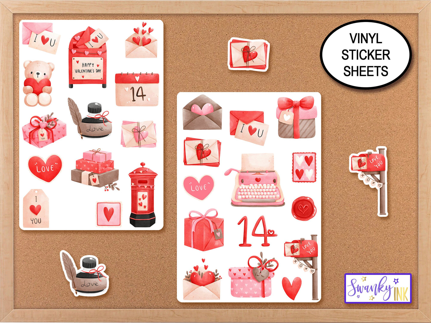 Valentine Sticker Sheets, Planner Stickers, Valentines Party Favor Stickers, Valentines Day Heart Stickers, Valentine's Day Mail, Treat Bag