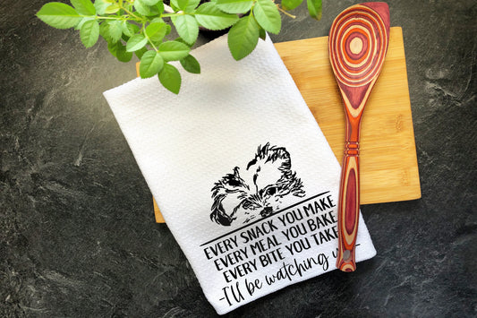 Havanese Dog Tea Towel, Every Snack You Make Every Bite You Take, Kitchen Decor, Dish Towels, Funny Kitchen Towel, Waffle Weave Towel