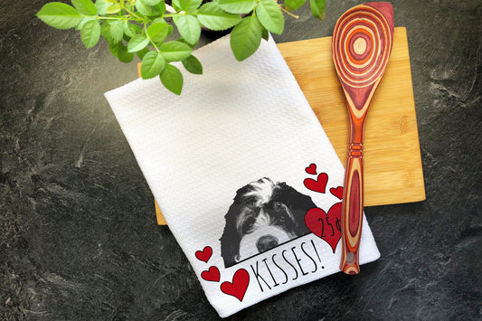 Bernedoodle Kisses Valentines Day Gift for Doodle Mom, Bernedoodle Gifts, Valentine Gift Hearts Dish Towel, Valentines Dog Kitchen Tea Towel