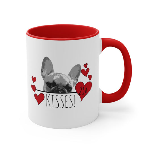 French Bulldog Kisses Dog Coffee Mug, Frenchie Mama Valentine Gift, Dog Lover Mug, Red Hearts Dog Dad Mug Valentines Day Gift Valentines Mug