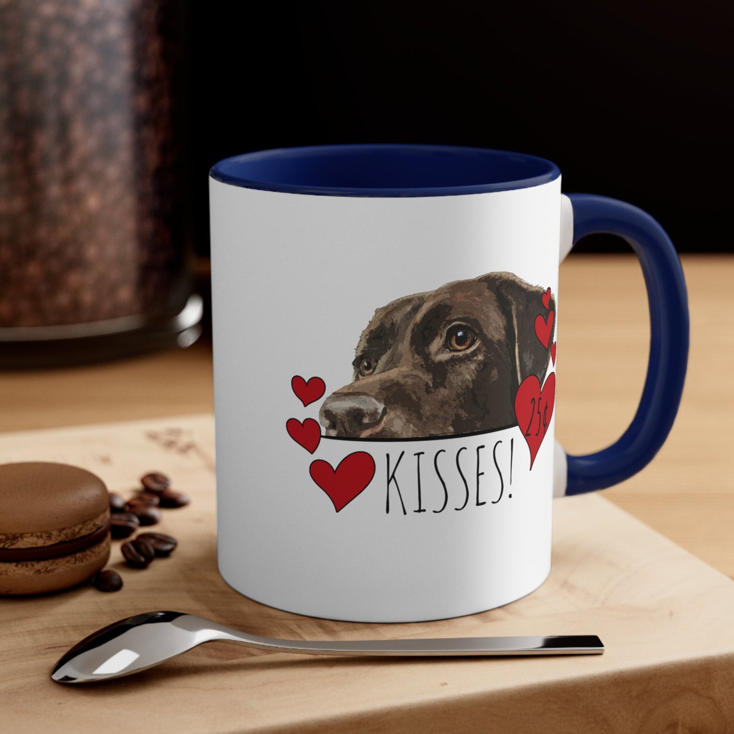 Chocolate Lab Kisses Dog Coffee Mug, Labrador Retriever Valentine Gift, Dog Lover Mug, Red Hearts Dog Mug Valentines Day Gift Valentines Mug