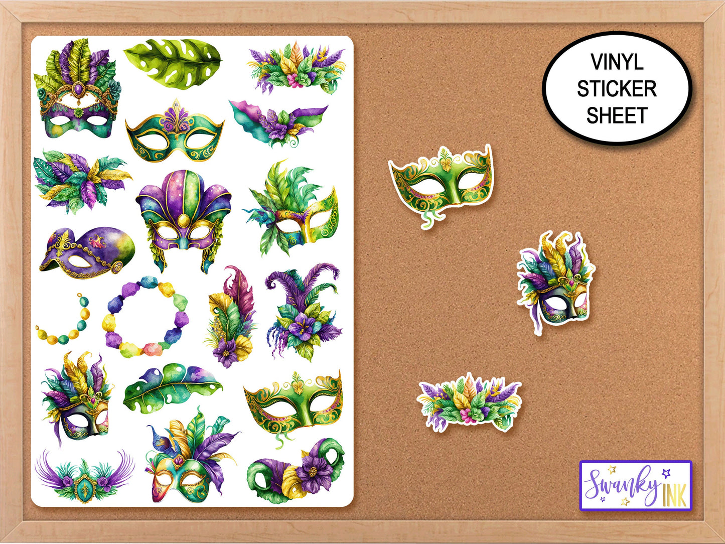 Mardi Gras Mask Sticker Sheet, Mardi Gras Party Favor Stickers, Laptop Stickers, Phone Stickers, Journal Stickers, Bujo Stickers for Planner