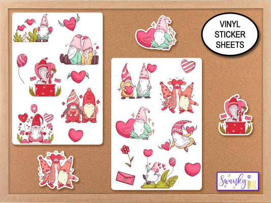 Valentine Gnome Stickers, Planner Stickers, Valentines Party Favor Stickers, Treat Bag Valentine Hearts, Valentine's Day Happy Mail Stickers