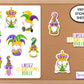 Mardi Gras Gnome Stickers, Gnome Clipart, Mardi Gras Party Favor Decals, Mardi Gras Stickers, Planner Stickers, Laptop Stickers, Phone Decal