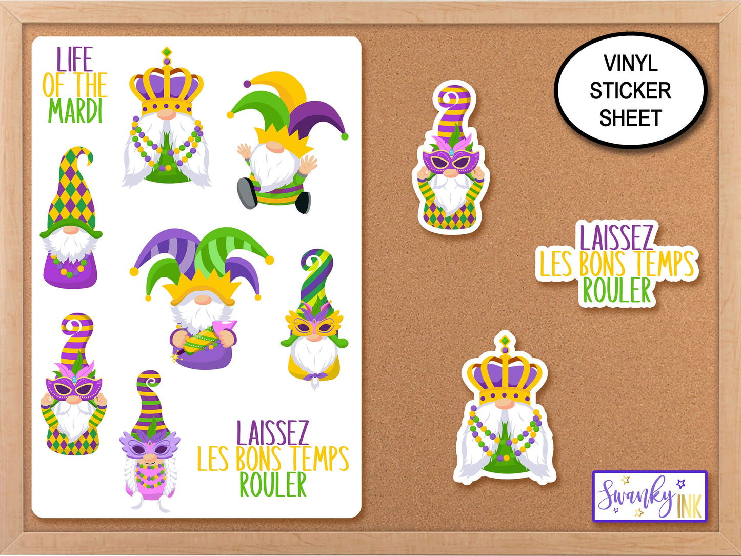 Mardi Gras Gnome Stickers, Gnome Clipart, Mardi Gras Party Favor Decals, Mardi Gras Stickers, Planner Stickers, Laptop Stickers, Phone Decal