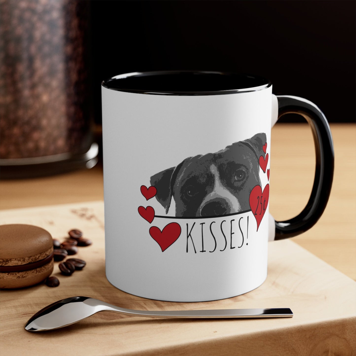 Pit Bull Dog Kisses Dog Coffee Mug, Pittie Mama Valentine Gift, Dog Lover Mug, Red Hearts Bulldog Dad Mug Valentines Day Gift Valentines Mug