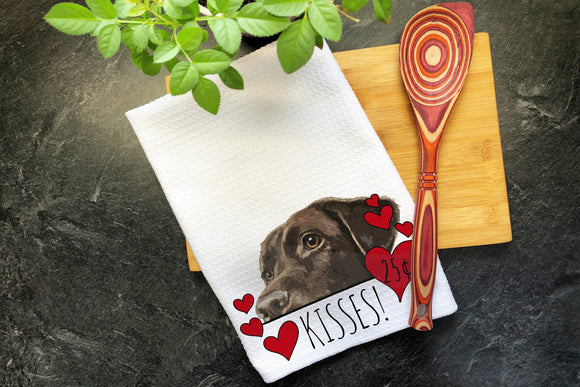 Chocolate Lab Dog Kisses Valentines Day Gift for Lab Mom, Labrador Gifts, Valentine Gift Hearts Dish Towel, Valentines Dog Kitchen Tea Towel