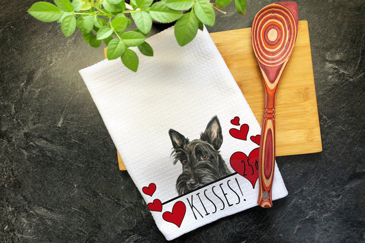 Scottish Terrier Dog Kisses Valentines Day Gift for Mom, Scottie Mom Valentine Gift, Hearts Dish Towel, Valentines Dog Kitchen Tea Towel