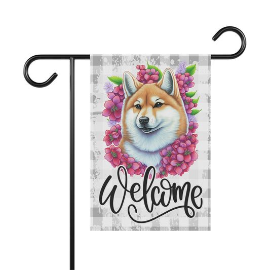 Shiba Inu Dog Welcome Garden Flag, Spring Garden Flag, Dog Lover Gift House Flag, Outdoor Flag, Japanese Dog Mom Dog Dad Porch Welcome Sign