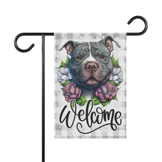 American Bully Bull Dog Welcome Garden Flag, Spring Garden Flag, Dog Lover Gift House Flag, Outdoor Flag, Dog Mom Dog Dad Porch Welcome Sign