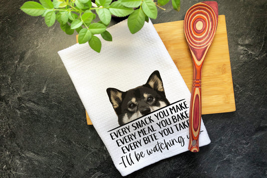 Shiba Inu Black & Tan Tea Towel, Every Snack You Make Dish Towel With Peeking Dog, Kitchen Towel, Dog Mom Funny Gift, Bathroom Hand Towel