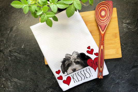 Maltipoo Kisses Valentines Day Gift for Dog Mom, Maltipoo Gifts, Valentine Gift Hearts Dish Towel, Maltese Valentines Dog Kitchen Tea Towel