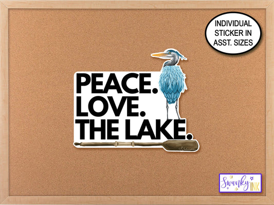 Peace Love The Lake Blue Heron Sticker, Great Lakes Adventure Sticker, Camping Sticker, Great Blue Heron Journal Sticker, Bird Phone Sticker
