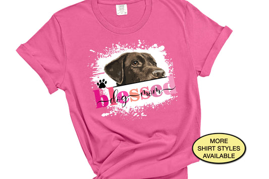 Chocolate Lab Blessed Dog Mom T-shirt, Peeking Dog Owner Shirt, Fur Mama Tee, Dog Lover, Mothers Day Gifts, Paw Print, Labrador Retriever