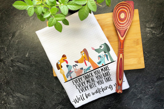 Every Bite You Take Funny Dog Hand Towel, Tea Towels, Every Snack You Make Dog Mom Kitchen Towels, Rescue Mom Gift, Cartoon Dogs, Mutt Mom