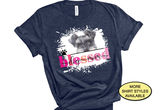 Schnauzer Blessed Dog Mom T-shirt, Funny Peeking Dog Owner Shirt, Fur Mama, Dog Lover Mothers Day Gift, Paw Print Rescue Mom, Vet Tech Tee