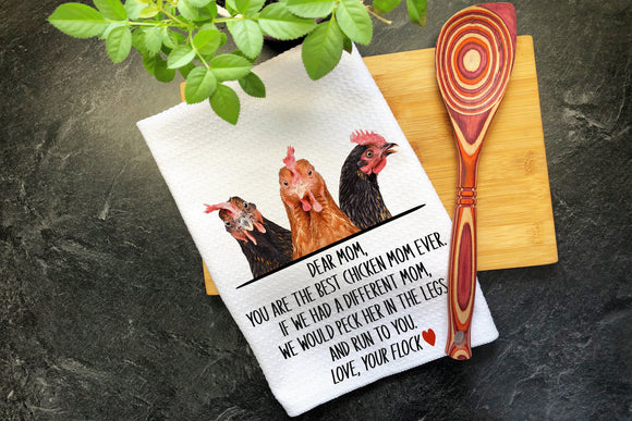 Chicken Mom Tea Towel, Kitchen Towel, Chicken Lady Dish Towel, Hand Printed Chicken Lover Gifts For A Mom, Chicken Whisperer Hanging Towel