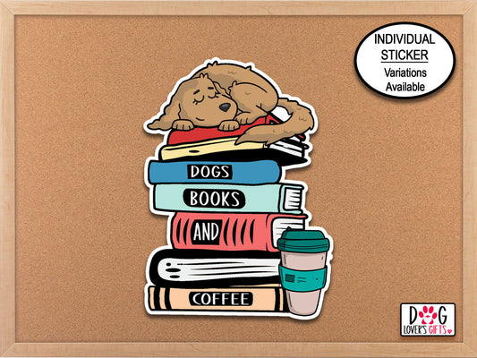 Dogs Books Coffee Sticker, Dog Owner Phone Sticker, Dogs and Coffee Lover Gift, Planner Stickers, Bookish Sticker, Vet Tech, Librarian Decal