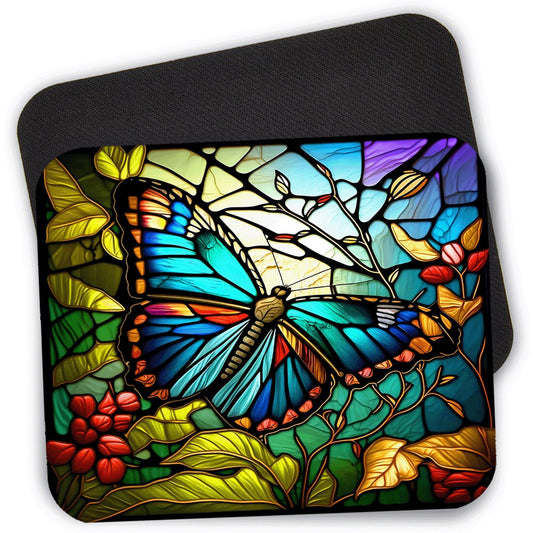 Stained Glass Butterfly Floral Mouse Pad, Desk Mouse Pad, 9.4" x 7.9" Computer Mouse Pad, Laptop Mousepad, Butterflies Nature Mouse Pad,