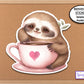 Cute Sloth Coffee Stickers, Sloth Clip Art Water Bottle Sticker, Coffee Lover Gift, Coffee Mug, Coffee Cup Sloth Sticker, Laptop Sticker
