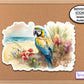 Blue & Gold Macaw Parrot Tropical Flowers Sticker, Rainforest Bird, Jungle Wall, Nature Sticker, Tropical Leaves, Ocean Waves, Safari Theme