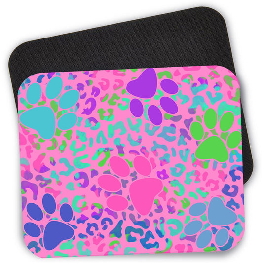 Paw Prints on Rainbow Leopard Desk Pad, 9.4" x 7.9" Gaming Mouse Pad, Dog Dad, Dog Mom, Dog Owner Gift, Gamer Mouse Pad, Computer Mousepad