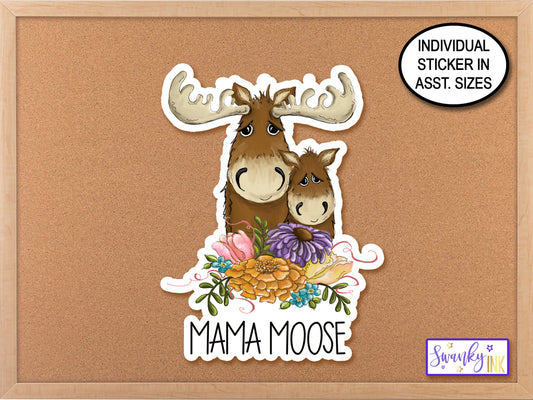 Mama Moose Camping Sticker Decal, Water Bottle Sticker, Planner Sticker, Nature Sticker, Mom Sticker, Woodland Animals Sticker, Mommy and Me