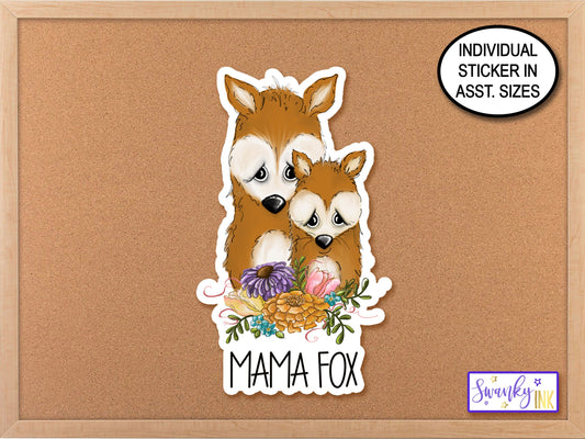 Mama Fox Camping Sticker Decal, Water Bottle Sticker, Planner Sticker, Nature Sticker, Mom Sticker, Woodland Animals Sticker, Mommy and Me