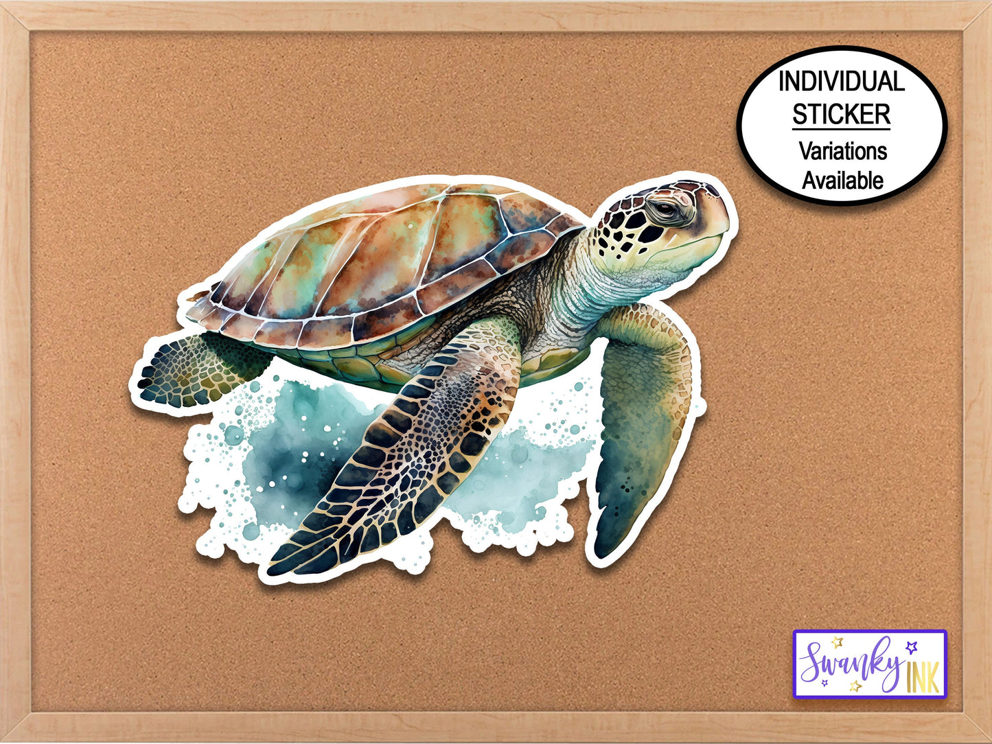 Swimming Sea Turtle Animal Stickers, Sea Life Turtle Clipart, Sea Creatures Water Bottle Sticker, Ocean Laptop Sticker, Phone Case Stickers